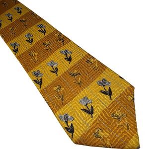Fumagalli's Mens Silk Tie Hand‎ Made Italy Yellow Orange Floral Tile Pattern